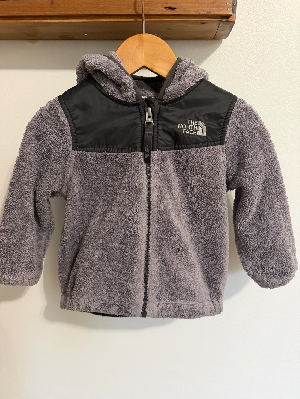The North Face Kids Gray Plush Zip Hoodie with Black Yoke